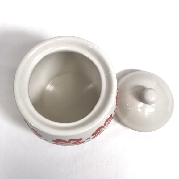 Pioneer Woman Ceramic Sugar Bowl & Lid Red Floral Retro Canister Flea Market - Picture 3 of 5